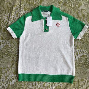 Casablanca Colour Blocking Boucle Polo White Or Green